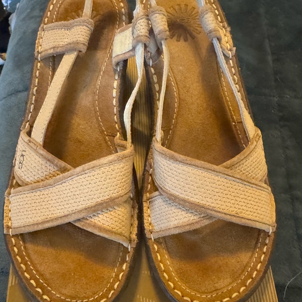UGG Beige Cross-Strap Sandals